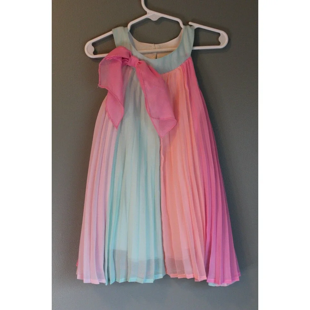 Rare Editions Pleated Chiffon Dress Pastel Bow Spring SummerToddler Girl 2T